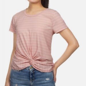 Hippie Rose Womens Juniors' Striped Twist-Front T-Shirt Sweet Rose Stripe XS